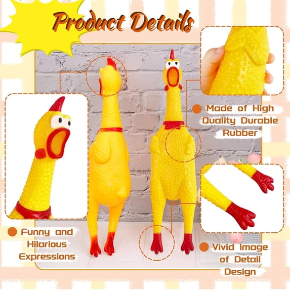 Large Rubber Chicken,Screaming Chicken Dog Toys,Yellow Rubber Squawking Chicken,Squeaky Chicken Toys,Prank Noise Maker Dog Toys 15 Inch