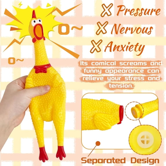 Large Rubber Chicken,Screaming Chicken Dog Toys,Yellow Rubber Squawking Chicken,Squeaky Chicken Toys,Prank Noise Maker Dog Toys 15 Inch
