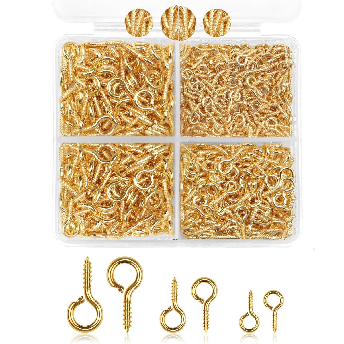 KAQ 400pcs Small Eye Pins for Jewelry Making & DIY Crafts, Mini Eyelet Screws for Art Projects & Bead Charms, Tiny Eye Hooks for Crafts (Gold color& Silver color, 3 Sizes)