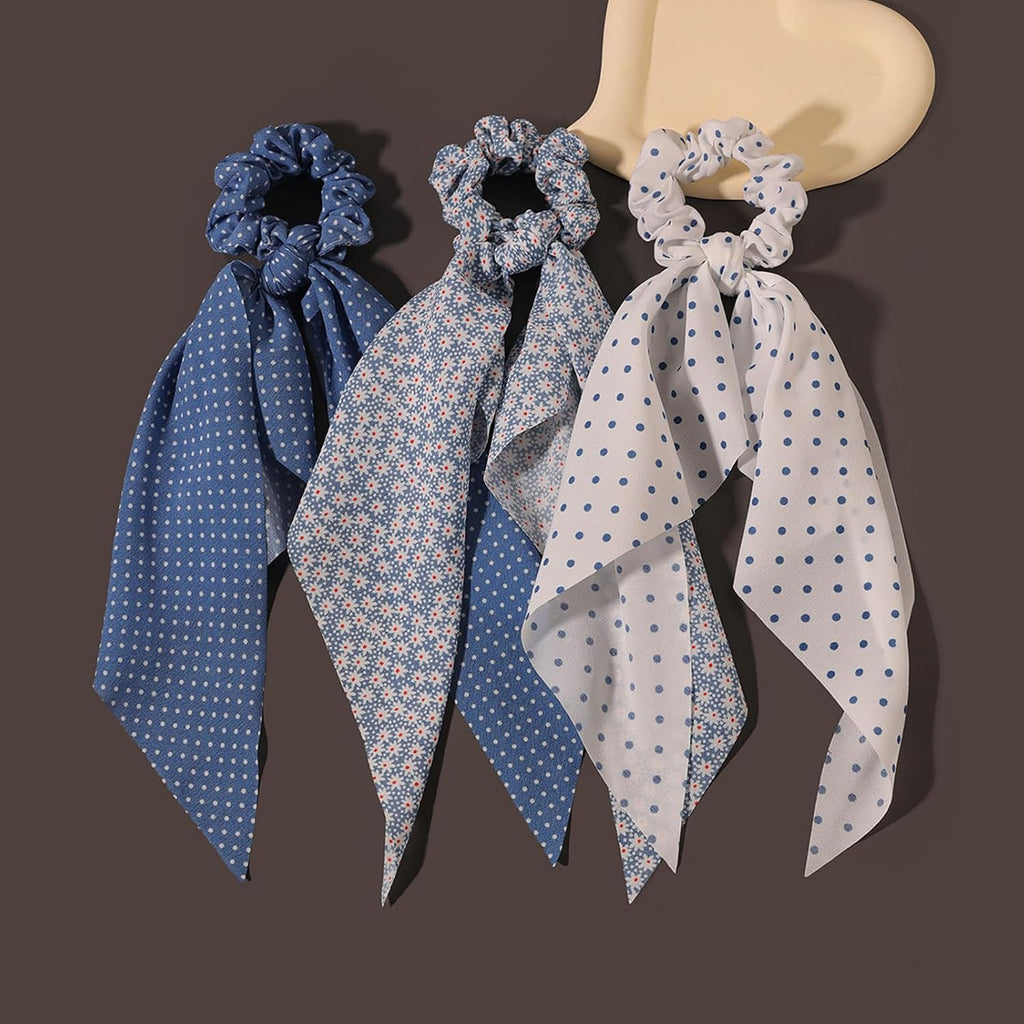 Elastic Hair Scrunchies and Ribbons - Knotted Bow Hair Ties, Scarf Scrunchies Ponytail Holders for Women and Girls