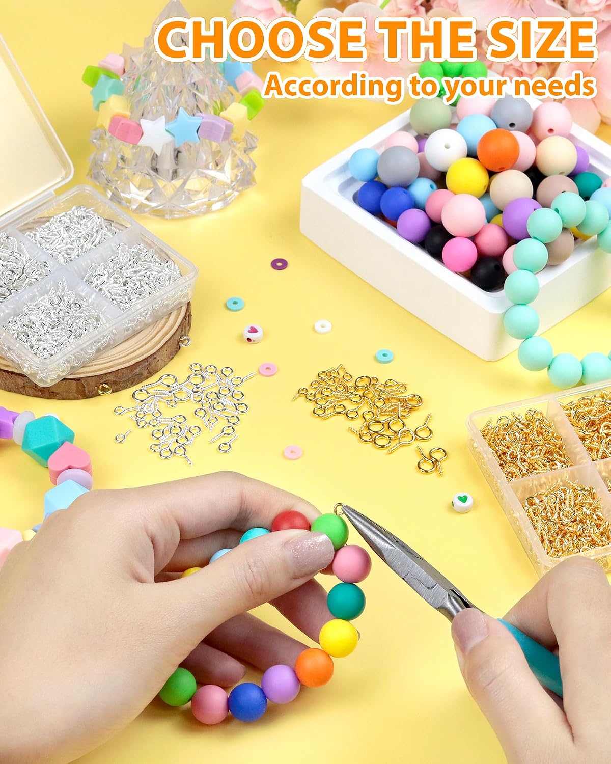 KAQ 400pcs Small Eye Pins for Jewelry Making & DIY Crafts, Mini Eyelet Screws for Art Projects & Bead Charms, Tiny Eye Hooks for Crafts (Gold color& Silver color, 3 Sizes)