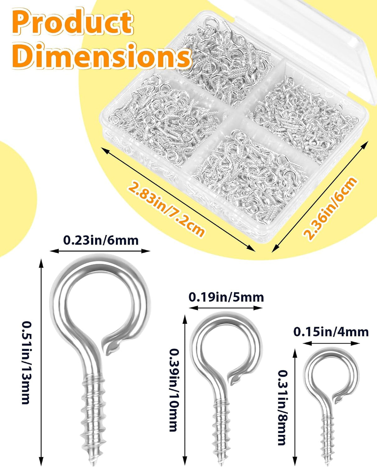 KAQ 400pcs Small Eye Pins for Jewelry Making & DIY Crafts, Mini Eyelet Screws for Art Projects & Bead Charms, Tiny Eye Hooks for Crafts (Gold color& Silver color, 3 Sizes)