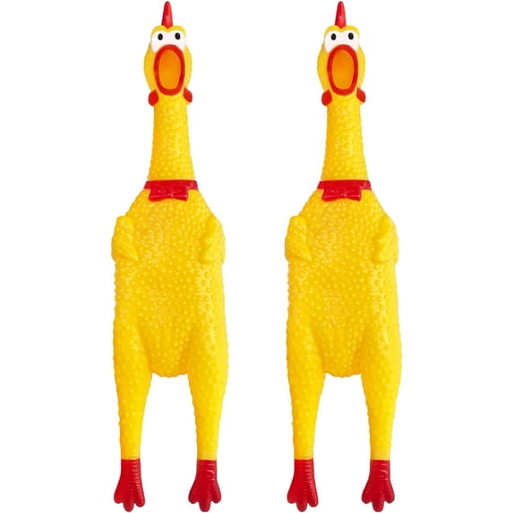 Large Rubber Chicken,Screaming Chicken Dog Toys,Yellow Rubber Squawking Chicken,Squeaky Chicken Toys,Prank Noise Maker Dog Toys 15 Inch