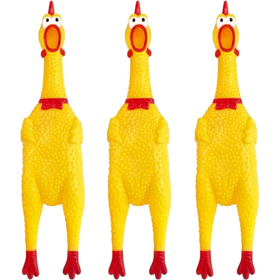 Large Rubber Chicken,Screaming Chicken Dog Toys,Yellow Rubber Squawking Chicken,Squeaky Chicken Toys,Prank Noise Maker Dog Toys 15 Inch