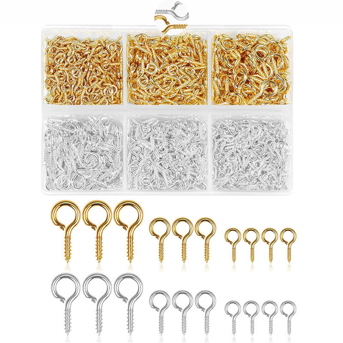 KAQ 400pcs Small Eye Pins for Jewelry Making & DIY Crafts, Mini Eyelet Screws for Art Projects & Bead Charms, Tiny Eye Hooks for Crafts (Gold color& Silver color, 3 Sizes)